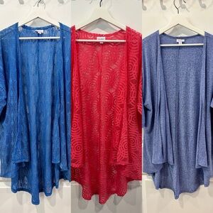 Set of Three Cardigans in Blue and Coral